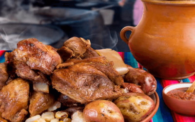 Chicharrón de cerdo con chicha de maíz